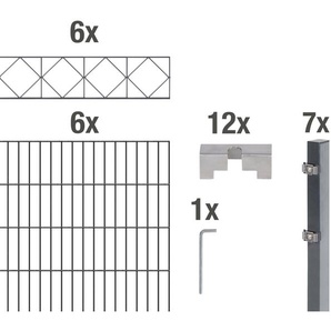 ALBERTS Doppelstabmattenzaun Bergen Zaunelemente anthrazit, 120 cm hoch, 6 Matten für 12 m, 7 Pfosten Gr. H/L: 120 cm x 12 m, grau (anthrazit) Zaunelemente
