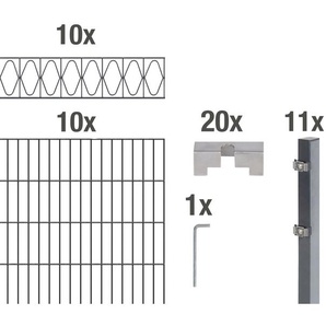 ALBERTS Doppelstabmattenzaun Eleganz Zaunelemente anthrazit, 100 cm hoch, 10 Matten für 20 m, 11 Pfosten Gr. H/L: 100 cm x 20 m, grau (anthrazit) Zaunelemente