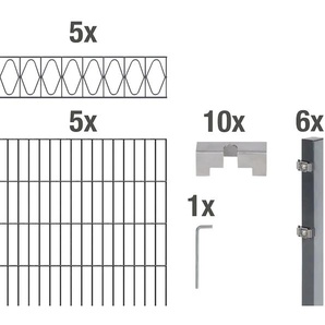 ALBERTS Doppelstabmattenzaun Eleganz Zaunelemente anthrazit, 140 cm hoch, 5 Matten für 10 m, 6 Pfosten Gr. H/L: 140 cm x 10 m, grau (anthrazit) Zaunelemente