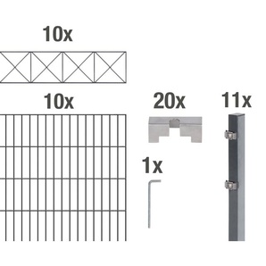 ALBERTS Doppelstabmattenzaun Nexus Zaunelemente anthrazit, 100 cm hoch, 10 Matten für 20 m, 11 Pfosten Gr. H/L: 100 cm x 20 m, grau (anthrazit) Zaunelemente