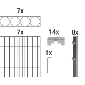 ALBERTS Doppelstabmattenzaun Oslo Zaunelemente anthrazit, 100 cm hoch, 7 Matten für 14 m, 8 Pfosten Gr. H/L: 100 cm x 14 m, grau (anthrazit) Zaunelemente