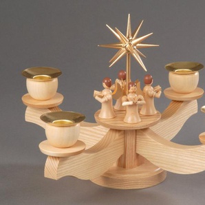 Albin Preissler Adventsleuchter Kerzenleuchter mit Engelsfiguren, Weihnachtsdeko (1 St), Handwerkskunst aus dem Erzgebirge, inklusive Tannenkranz