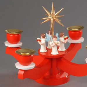 Albin Preissler Adventsleuchter Weihnachtsdeko rot, mit 4 stehenden Engeln