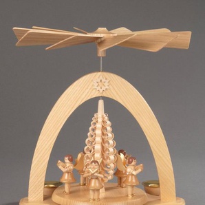 Albin Preissler Weihnachtspyramide 5 Engel mit Spanbaum, Weihnachtsdeko, Handwerkskunst aus dem Erzgebirge