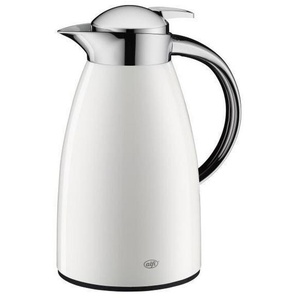 Alfi Isolierkanne Signo, Weiß, Metall, 1,0 L, ISO 9001, schadstofffrei, doppelwandig, Ausgießer, Vakuum, 100% dicht, Glaskolben, abnehmbarer Deckel,