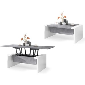 All4All Couchtisch Carlo , Kaffeetisch , Wohnzimmertisch , Sofatisch , ausklappbar , höhenverstellbar , 110x70cm , 05 , Beton + Weiß