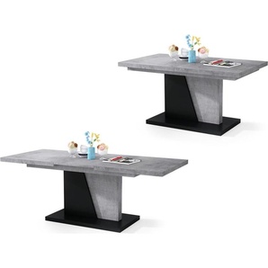 All4All Couchtisch Noel , Kaffeetisch , Wohnzimmertisch , Sofatisch mit Ablagen , Esstisch mit Einlegeplatte , ausklappbar , 120x70cm , Beton Millenium + Schwarz