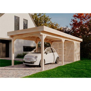 Alpholz Einzelcarport Freya Carport aus Holz, Unterstand inklusive Geräteraum, Überdachung mit Montagematerial Naturbelassen