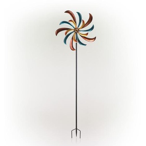 Alpine Corporation SLL1874 Windmühle, Gebogene Klinge, Kinetischer Spinner, für den Außenbereich, 64 cm hoch, Mehrfarbig