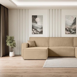 ALTDECOR Ecksofa mit Schlaffunktion und Bettkasten Corner Sofa Eckcouch Couch U-Form universal, links/rechts Schlafcouch Ausziehbar Wohnlandschaft Schlafsofa CELTIC-XLU - 377x143x83cm Beige CET-U-002