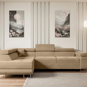 ALTDECOR Ecksofa mit Schlaffunktion und Bettkasten GUSA-L - 272x202x107 cm Beige - Corner Sofa Bett Eckcouch Couch L-Form Schlafcouch Ausziehbar Wohnlandschaft Schlafsofa Cauchsofa GUAL-L-002