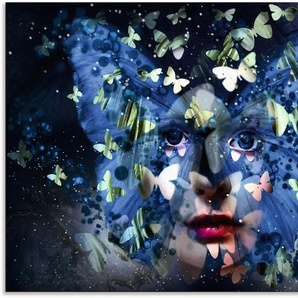 Alu-Dibond-Druck ARTLAND Fräulein Schmetterling Bilder Gr. B/H: 130 cm x 90 cm, Schmetterlinge Querformat, 1 St., blau Metallbilder für Innen- und Außenbereich geeignet, Outdoorbild