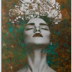 Alu-Dibond-Druck PLATINUM Frau mit Blumenkranz Bilder Gr. B/H/T: 100 cm x 140 cm x 1,8 cm, bunt Metallbilder