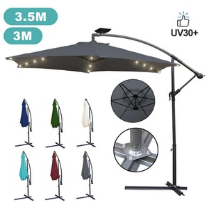 Alu Sonnenschirme mit led 350cm mit kurbel uv Schutz 30+ balkonschirm gartenschirm höhenverstellbarer (Rot) - Hengda