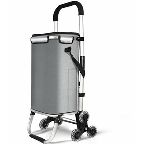Vounot - Aluminium Einkaufstrolley Treppensteiger, Trolly Einkaufswagen Klappbar, mit 6 Räder und Kühlfach, Wasserdicht, 50L, Grau