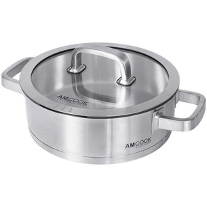 Am Cook Servierpfanne, Edelstahl, Metall, 4,5 L, 8 cm, mit Dampfablass,hitzebeständige Griffe, Kochen, Pfannen, Servierpfannen