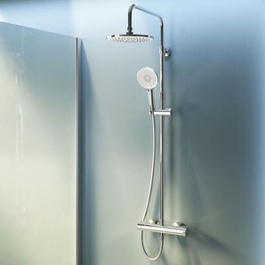 Duschsystem Regendusche mit Thermostat 38℃ Edelstahl Duscharmatur Set Duschsäule Regendusche, inkl. verstellbar Duschstange F07XA400 X-Joy,Chrom