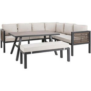 Amatio Loungegarnitur, Anthrazit, Braun, Beige, Metall, Kunststoff, Textil, 4-teilig, Füllung: Schaumstoff,Polyester, L-Form, 242x195 cm, Loungemöbel,