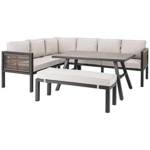 Amatio Loungegarnitur, Anthrazit, Braun, Beige, Metall, Kunststoff, Textil, Füllung: Schaumstoff,Polyester, L-Form, 242x195 cm, Loungemöbel,
