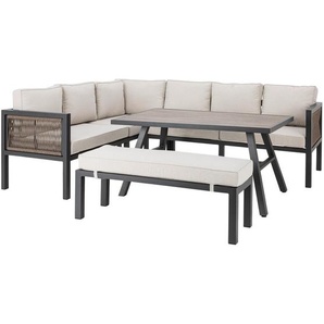 Amatio Loungegarnitur, Anthrazit, Braun, Beige, Metall, Kunststoff, Textil, Füllung: Schaumstoff,Polyester, L-Form, 242x195 cm, Loungemöbel, Loungemöbel-Sets