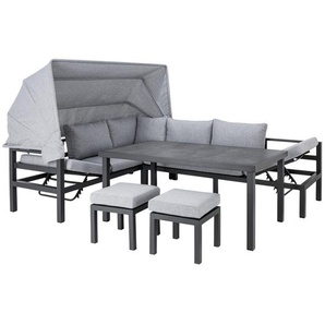 Amatio Loungegarnitur, Anthrazit, Hellgrau, Dunkelgrau, Metall, Glas, Textil, 17-teilig, Füllung: Schaumstoff,Polyester, 260x200 cm, hochklappbare Sonnenblende, Loungemöbel, Loungemöbel-Sets