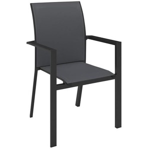 Amatio Stapelsessel, Hellgrau, Dunkelgrau, Metall, Textil, Flachrohr, eckig, 56x88x64 cm, stapelbar, Gartenmöbel, Gartenstühle