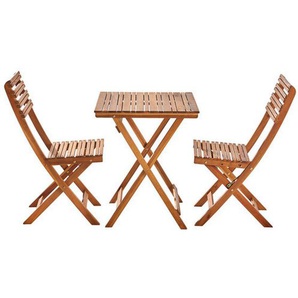 Ambia Garden Balkonset, Akazie, Holz, 3-teilig, Akazie, massiv, X-Form, 60x55x74 cm, Tisch klappbar, Stuhl klappbar, Balkonmöbel, Balkonmöbel-Sets