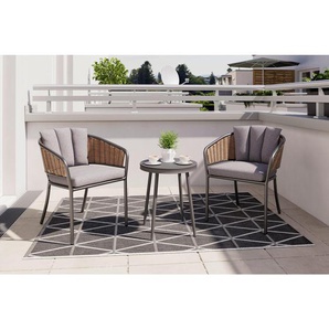Ambia Garden Balkonset, Anthrazit, Braun, Metall, Kunststoff, Glas, Textil, 3-teilig, Füllung: Polyester,Schaumstoff, Rundrohr, 60x45x75 cm,