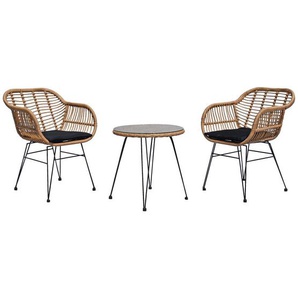 Ambia Garden Balkonset, Braun, Grau, Natur, Metall, Kunststoff, Glas, Textil, 3-teilig, Füllung: Polyester, Balkonmöbel, Balkonmöbel-Sets
