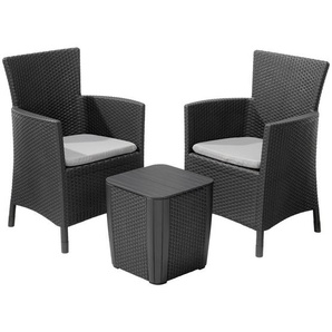 Ambia Garden Balkonset, Graphit, Kunststoff, Textil, 5-teilig, Füllung: Schaumstoff, eckig, gastro- und objekttauglich, regenabweisend, lichtecht, rostfrei, UV-beständig, wetterbeständig, wetterfest, Balkonmöbel, Balkonmöbel-Sets