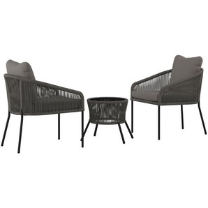 Ambia Garden Balkonset, Grau, Metall, Kunststoff, 40x40x39.5 cm, Tische mit Glasplatte, Balkonmöbel, Balkonmöbel-Sets