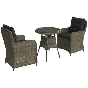 Ambia Garden Balkonset, Grau, Textil, Glas, Kunststoff, Metall, 3-teilig, Füllung: Polyester, rund, Bsci, Balkonmöbel, Balkonmöbel-Sets