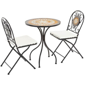 Ambia Garden Balkonset, Mehrfarbig, Schwarz, Weiß, Metall, Textil, Stein, 3-teilig, Füllung: Schaumstoff, Rundrohr, Flachrohr, 60x42x70 cm, Stuhl