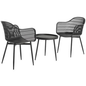 Ambia Garden Balkonset, Schwarz, Metall, Kunststoff, 3-teilig, konisch, rund, 53x85x63 cm, Balkonmöbel, Balkonmöbel-Sets