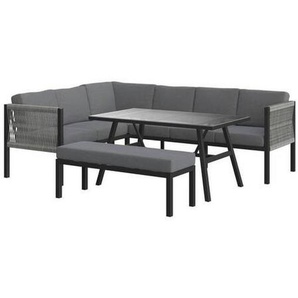 Ambia Garden Dining-Loungeset, Anthrazit, Dunkelgrau, Metall, Kunststoff, Glas, Textil, 5-teilig, Füllung: Schaumstoff,Polyester, seitenverkehrt