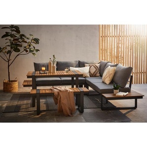 Ambia Garden Dining-Loungeset, Anthrazit, Dunkelgrau, Teak, Metall, Kunststoff, Textil, Füllung: Schaumstoff,Polyester, einzeln stellbar, 240x240 cm, Loungemöbel, Gartenlounge-Sets