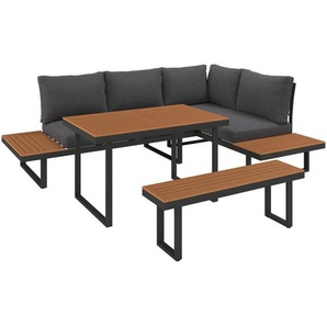Ambia Garden Dining-Loungeset, Anthrazit, Natur, Metall, Kunststoff, Textil, 4-teilig, Füllung: Schaumstoff,Polyester, seitenverkehrt montierbar,