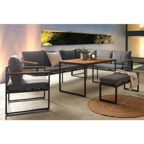 Ambia Garden Dining-Loungeset, Grau, Natur, Dunkelgrau, Metall, Kunststoff, Textil, 5-teilig, Füllung: Schaumstoff,Polyester, eckig, U-Form, 250x187