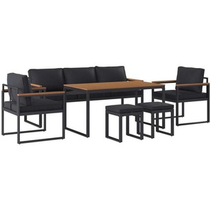 Ambia Garden Dining-Loungeset, Grau, Natur, Metall, Kunststoff, Textil, 6-teilig, Füllung: Schaumstoff,Polyester, eckig, 180x71x65 cm, Loungemöbel,