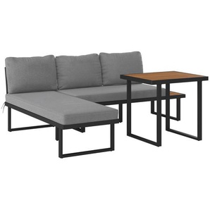 Ambia Garden Dining-Loungeset, Grau, Natur, Schwarz, Holz, Metall, Akazie, vollmassiv, 152x58x67 cm, Loungemöbel, Loungemöbel-Sets