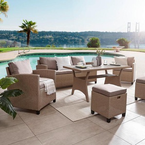Ambia Garden Dining-Loungeset, Hellbraun, Metall, Kunststoff, 6-teilig, Loungemöbel, Loungemöbel-Sets