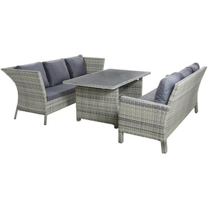 Ambia Garden Dining-Loungeset, Hellgrau, Beige, Metall, Kunststoff, Glas, Textil, Füllung: Schaumstoff, L-Form, links montierbar, rechts montierbar, einzeln stellbar, 249x206 cm, Loungemöbel, Loungemöbel-Sets