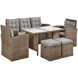 Ambia Garden Dining-Loungeset, Taupe, Beige, Metall, Kunststoff, Glas, Textil, Wange, Loungemöbel, Loungemöbel-Sets