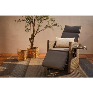 Ambia Garden Garten-Relaxsessel, Grau, Metall, Kunststoff, Textil, Füllung: Schaumstoff, 57x73x105 cm, integrierter Tisch, Gartenmöbel, Gartenstühle,
