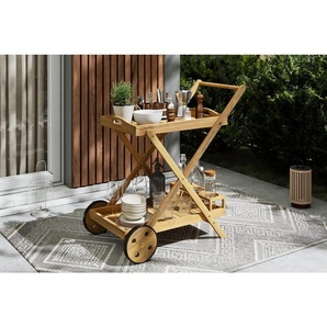 Ambia Garden Garten-Servierwagen, Akazie, Holz, Akazie, vollmassiv,teilmassiv, rechteckig, Rollen, X-Form, 85x90x53 cm, Flaschenfach, abnehmbares
