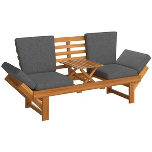 Ambia Garden Gartenbank, Grau, Akazie, Holz, Textil, Akazie, Hartholz, 2-Sitzer, 206x83x63 cm, Gartenmöbel, Gartenbänke