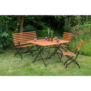 Ambia Garden Gartenbank Schlossgarten , Natur, Schwarz , Holz, Metall , Eukalyptusholz , massiv , 2-Sitzer , 125x58x85 cm , FSC MIX , Gartenmöbel, Gartenbänke