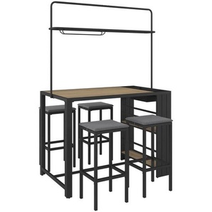 Ambia Garden Gartenbarset, Grau, Dunkelgrau, Teak, Holz, Metall, 5-teilig, Eukalyptusholz, Hartholz, Füllung: Komfortschaum, 145x208x80 cm, Gartenmöbel, Gartenmöbel-Sets