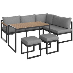 Ambia Garden Gartengarnitur, Anthrazit, Grau, Akazie, Holz, Metall, Textil, Akazie, massiv, Füllung: Komfortschaum, 213x160 cm, Sitzfläche klappbar, Gartenmöbel, Gartenmöbel-Sets