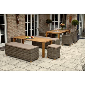 Ambia Garden Gartenhocker , Natur, Akazie, Cappuccino , Holz, Metall, Kunststoff, Textil , Akazie , Hartholz , quadratisch , 45x50x45 cm , FSC , Gartenmöbel, Gartenstühle, Gartenhocker